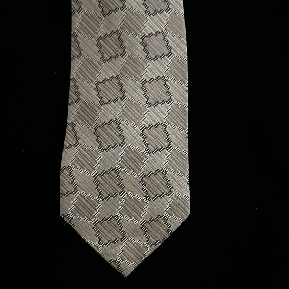 Cream and Brown Geometric Pattern Silk Tie